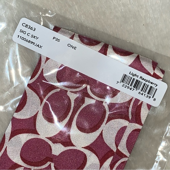 COACH Signature Print Silk Thin Scarf Light Raspberry NWT GORGEOUS - Picture 9 of 12